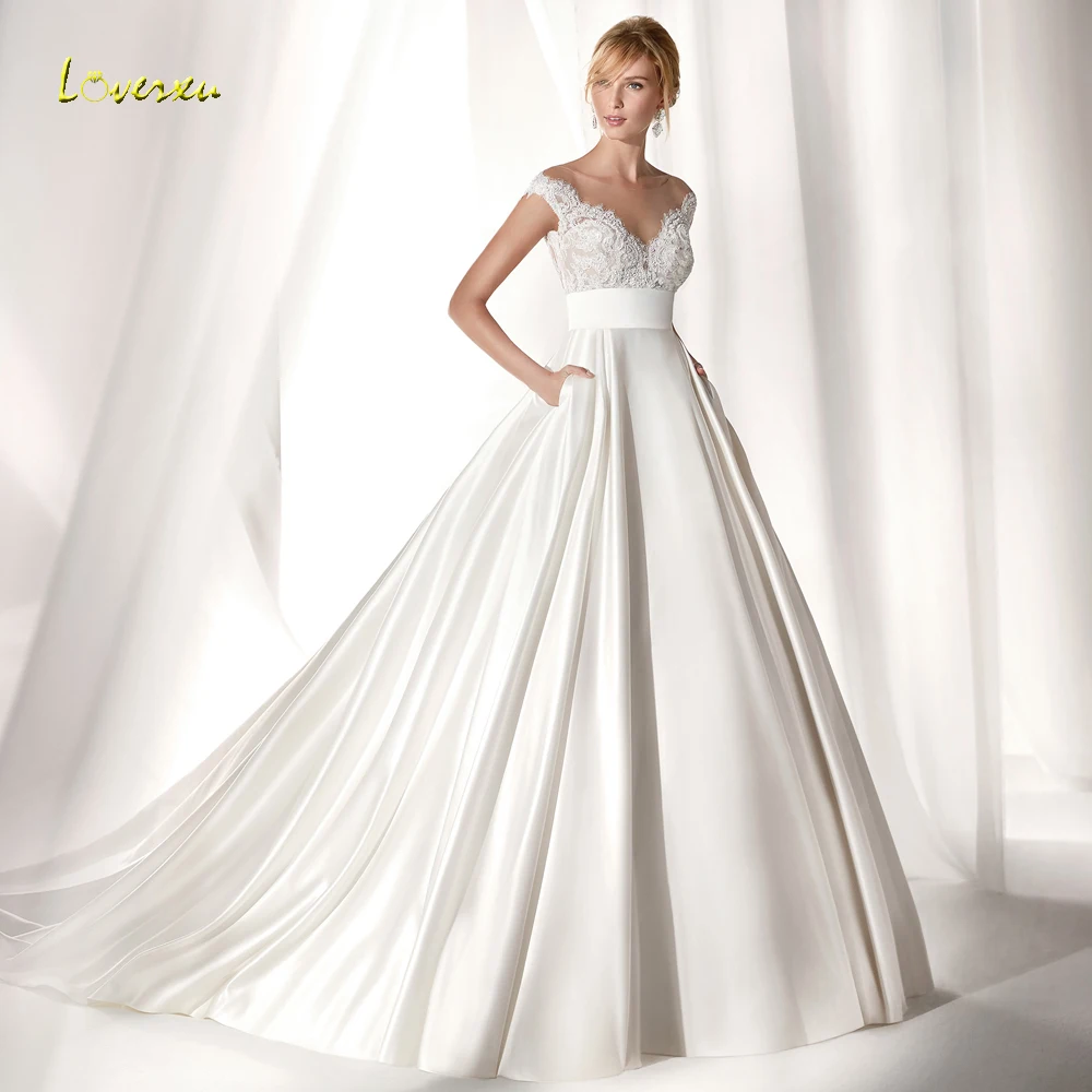 Loverxu Vestido De Noiva милые свадебные платья с оборками эффектное с открытой спинкой и аппликацией бисерное свадебное платье