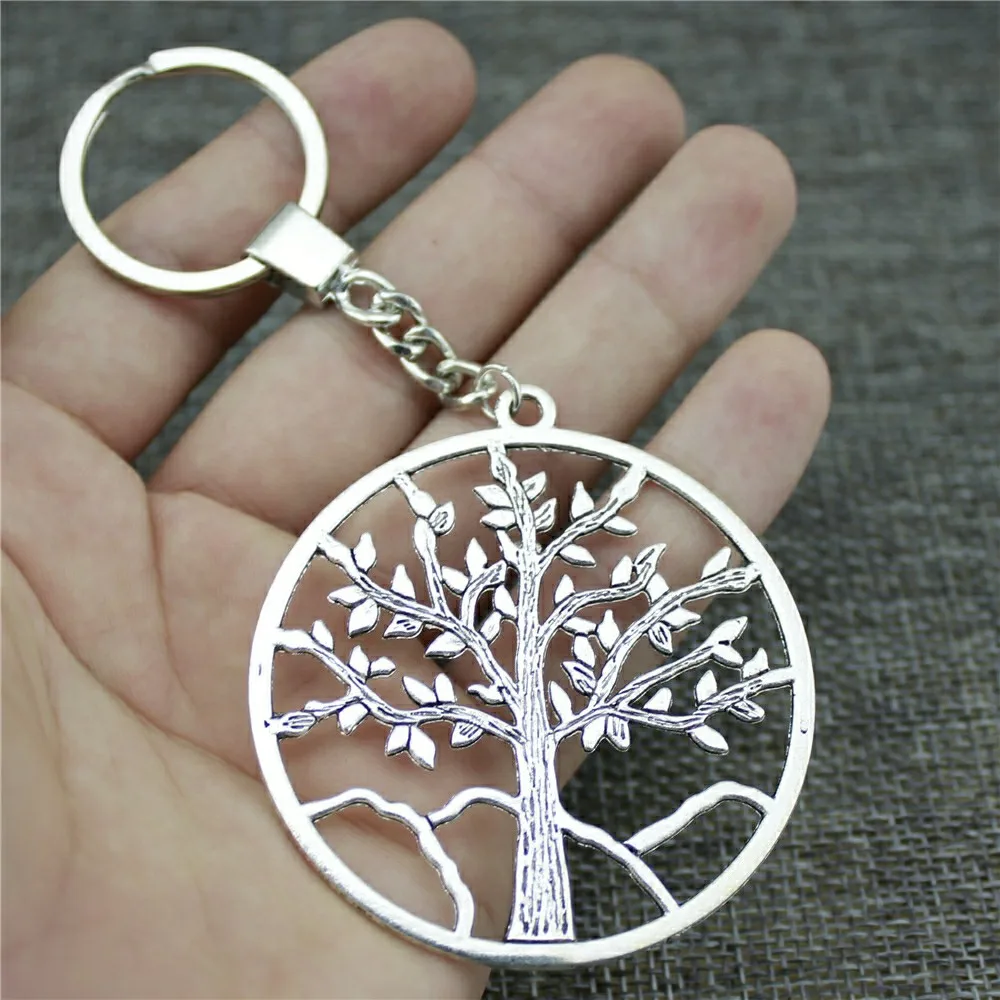 

New Fashion Keychain Antique Silver Color 63x57mm Tree Big Pendant Key Chain Ring Holder Dropshipping