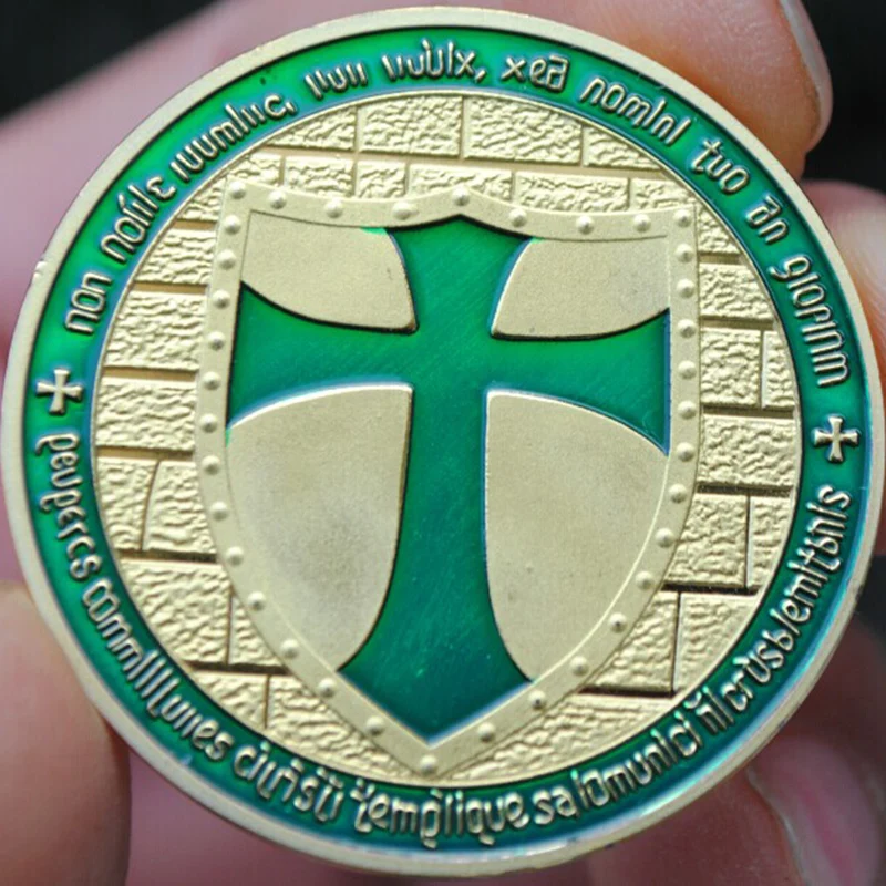 1 шт. Masonic UK Art Challenge позолоченная монета зеленая Эмаль Крест Рыцари Тамплиер монета коллекционные товары медали ремесла