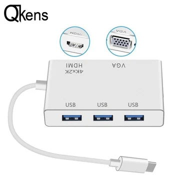 

Type C to HDMI VGA USB3.0 Hub Adapter 5in1 USB 3.1 USB-C Video Converter for Apple Macbook Google Chromebook Pixel Laptop to TV