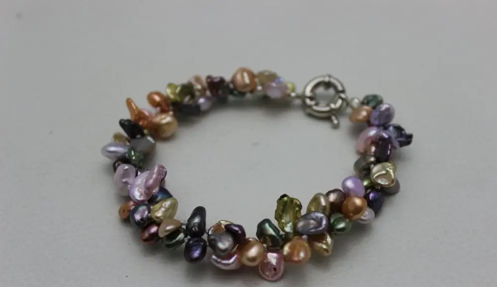 

2 strands Multi-Color keshi reborn pearl bracelet 9INCH 6x9mm"Handmade" Alloy