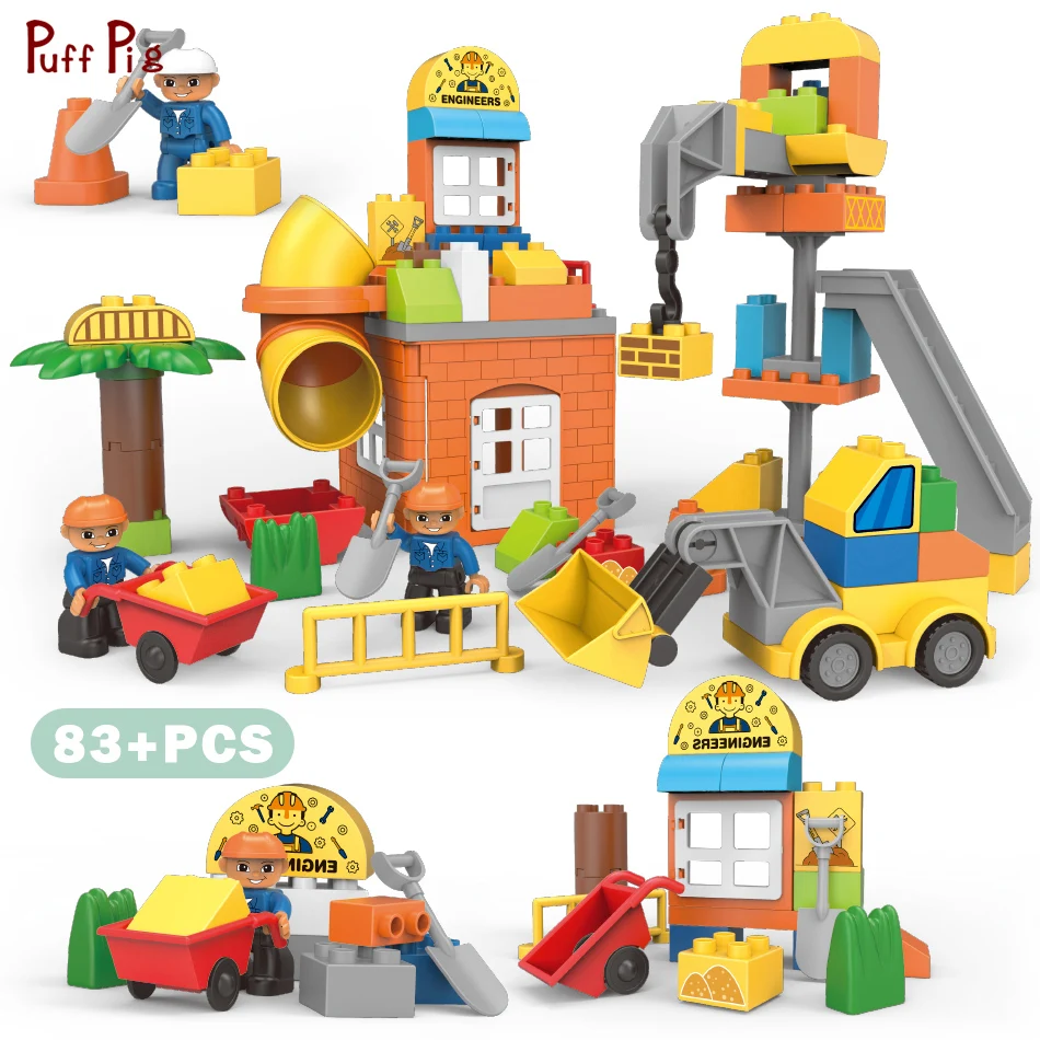 

83Pcs DIY Big Bricks City Construction Excavator Vehicles Building Blocks Compatible Legoed Duplo Educational Toys For Children