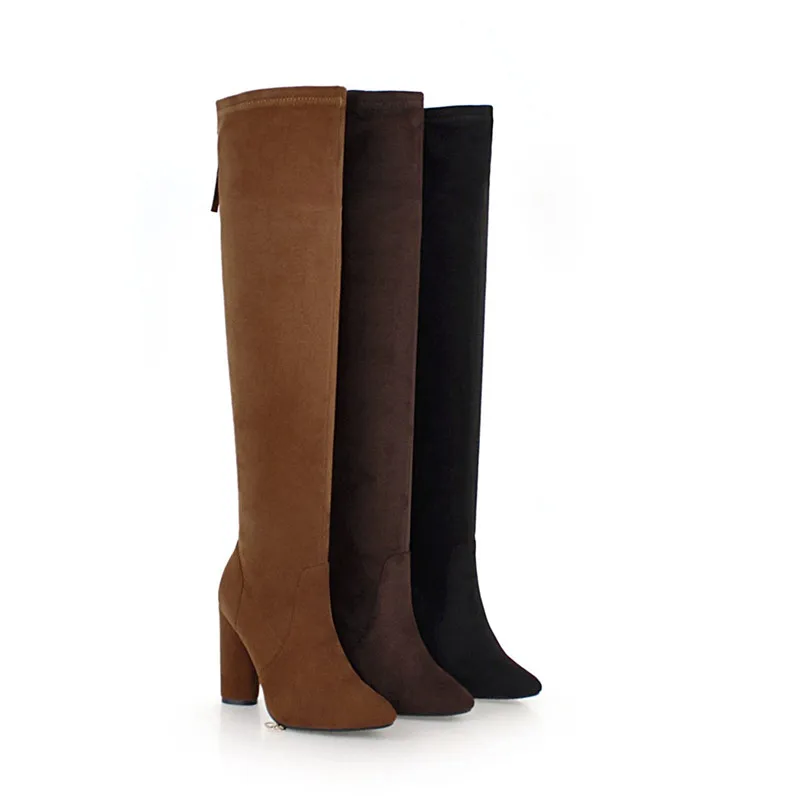 Talons Automne Dames Asumer Plus Bottes Bout Zip Sur Hiver 33 Troupeau Le Mode Pointu Camel noir Genou Haute Taille brown Épais 46 Femmes qMVSzpU