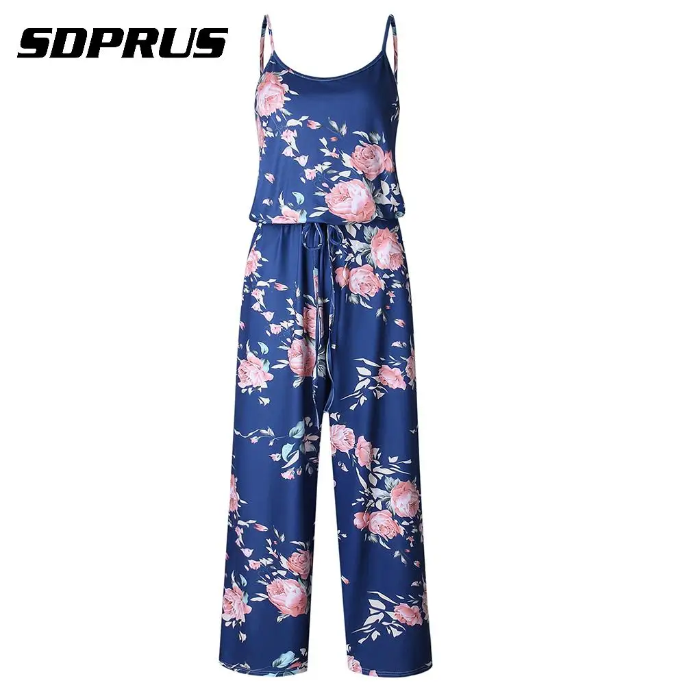 

Runway Jumpsuit Women Sleeveless Vintage Floral Print Long Romper Summer Plus Size Women Long Pants Loose Jumpsuits 2019