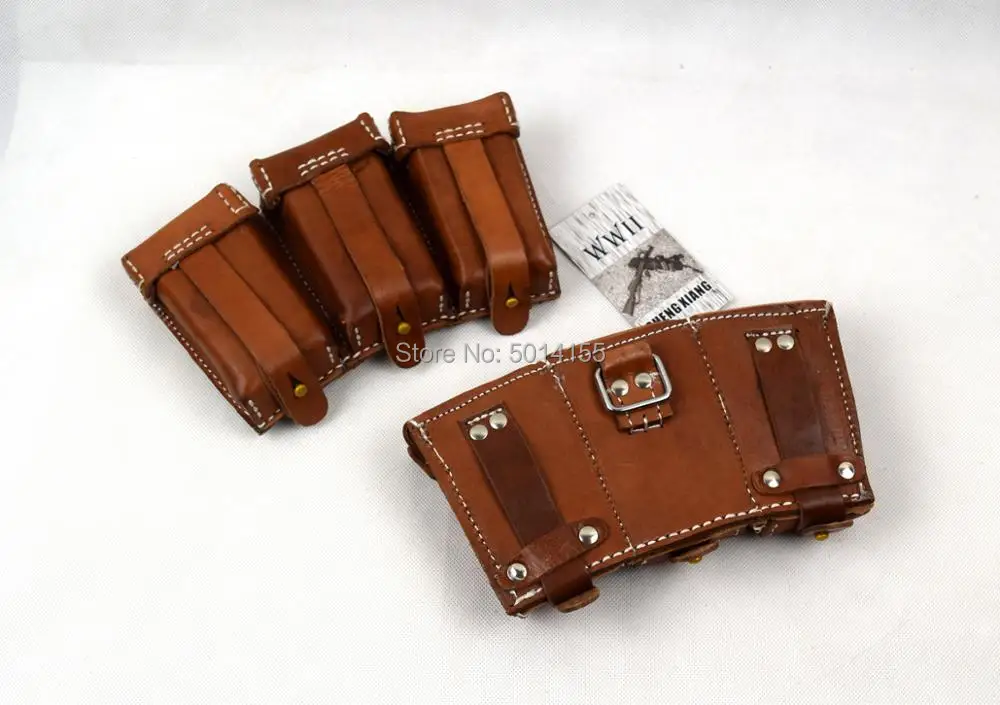 WWII German K98 98K TRIPLE AMMO LEATHER POUCH SET Repro BROWN