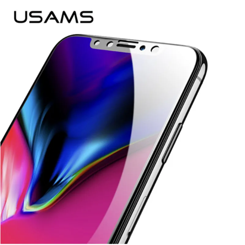 For iPhone X Glass USAMS 0.23mm 9H Carbon Fiber 3D Full Cover Tempered