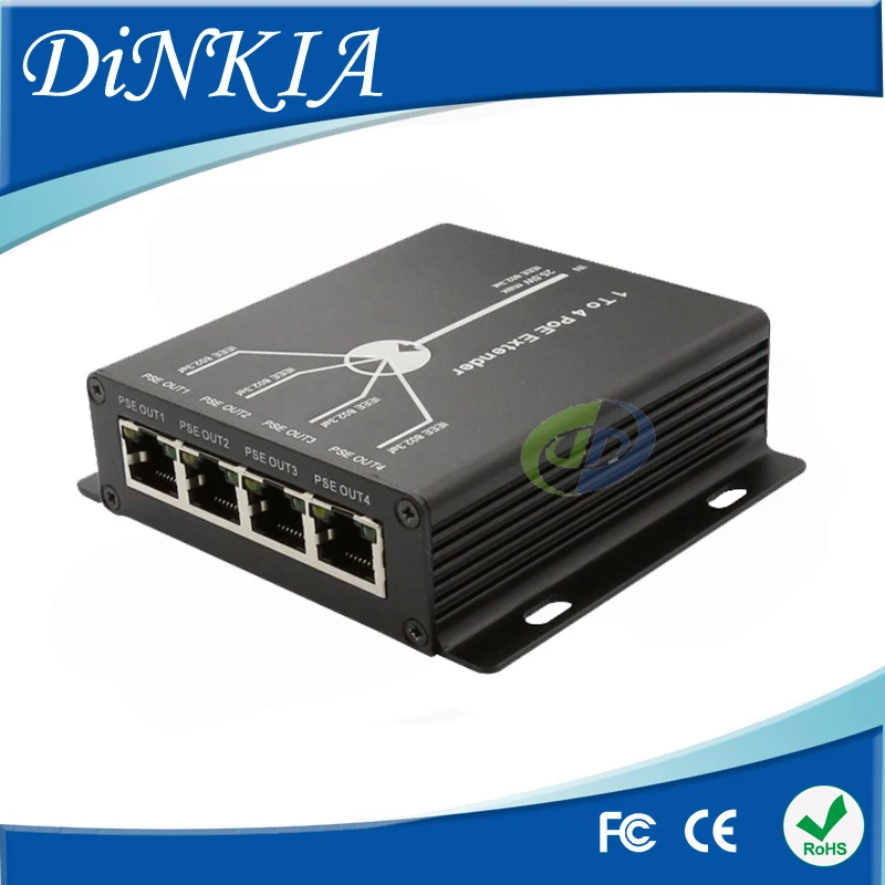 ФОТО 4CH IP POE Extender 1 To 4 IEEE802.3af 4 Ports Output Support IP Camera Transmission Range Max to 120M