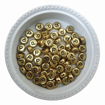 

Wholesale Price Black Single Letter P Rrinting Acrylic Alphabet Beads 3600PCS 4*7MM Golden Plastic Jewelry Letter Space Beads
