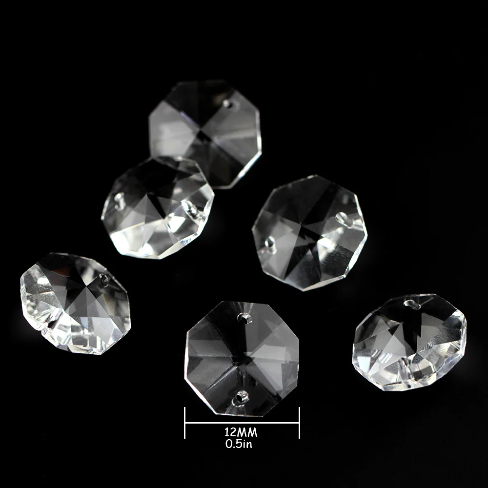 

100PCS 12MM Crystal Octagon Beads In Two Holes For Wedding & Party Event Crystal Bead Chain Strand