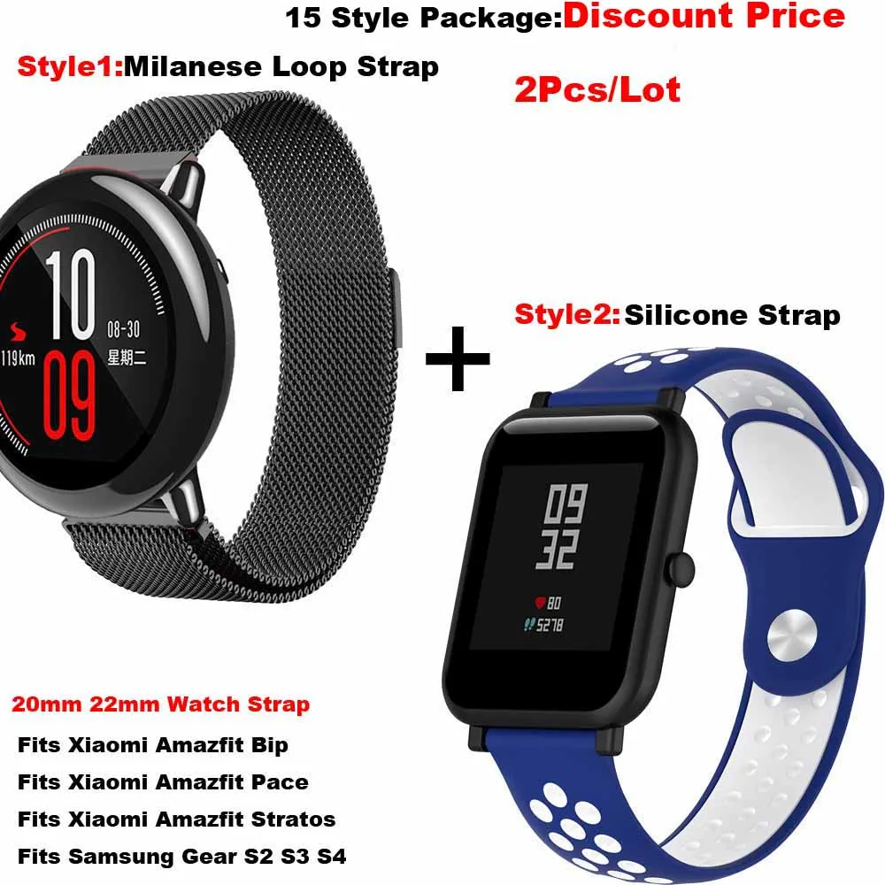 

Amazfit Bracelet Wrist Strap 20mm 22mm for Xiaomi Huami Amazfit Bip Bit Stratos 2 Pace Correa Samsung Gear S3 Milanese Loop Band