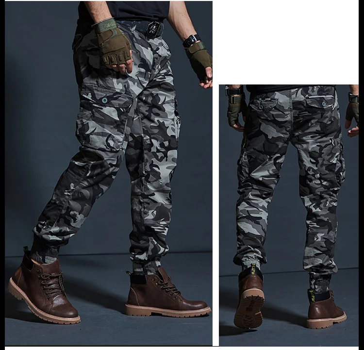 High Quality Khaki Casual Pants Men Military Tactical Joggers Camouflage Cargo Pants Multi-Pocket Fashions Black Army Trousers