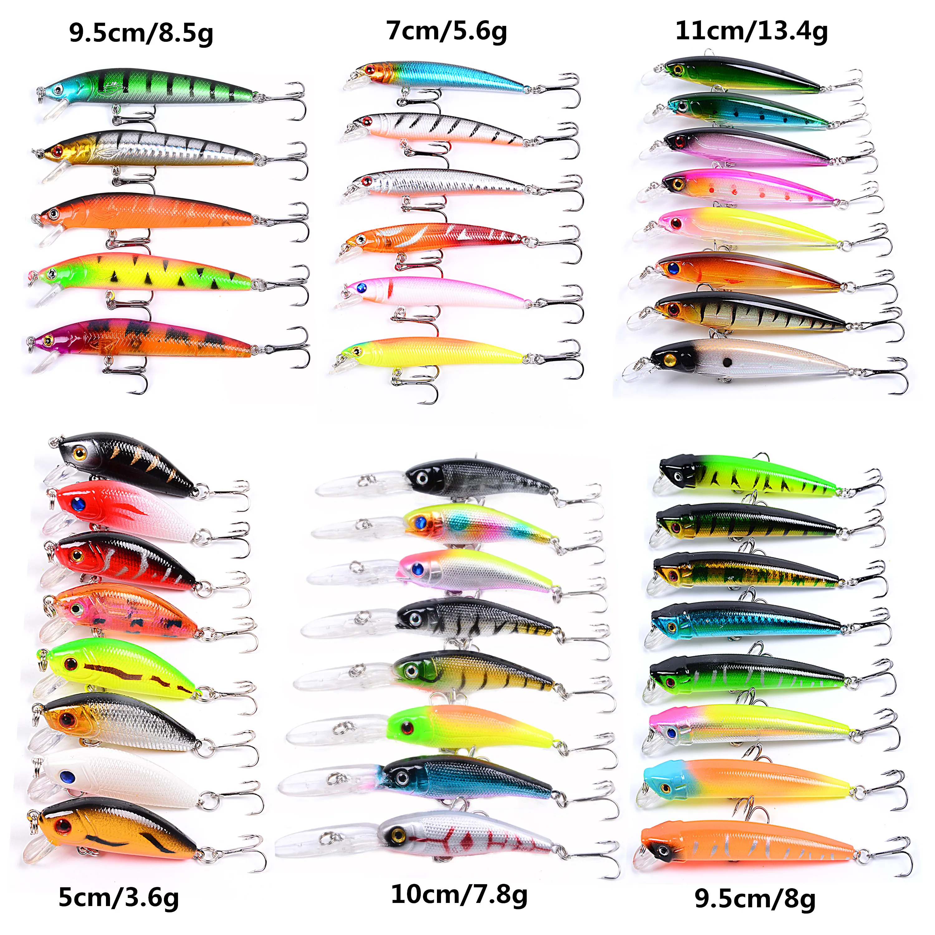 43 Pcs Fishing Lures Mixed 5 Model Hard Bait Artificial Fishing Lure