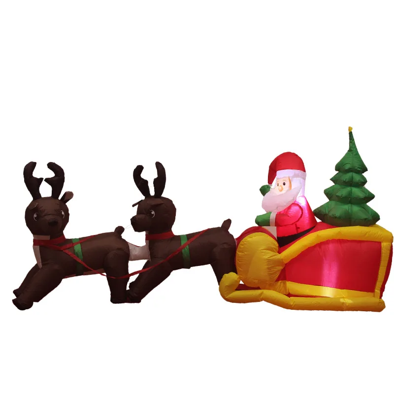Giant 210cm Inflatable Santa Claus Double Deer Sled LED Lighted Blows