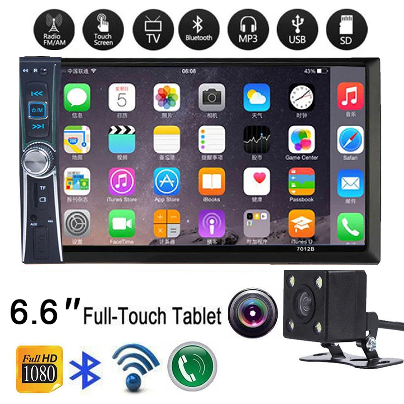 

Black 6.6 inch HD Touch Screen 2-DIN Car In Dash FM Stereo Radio with Rear Camera Touchscreen TV Durable Portable XNC