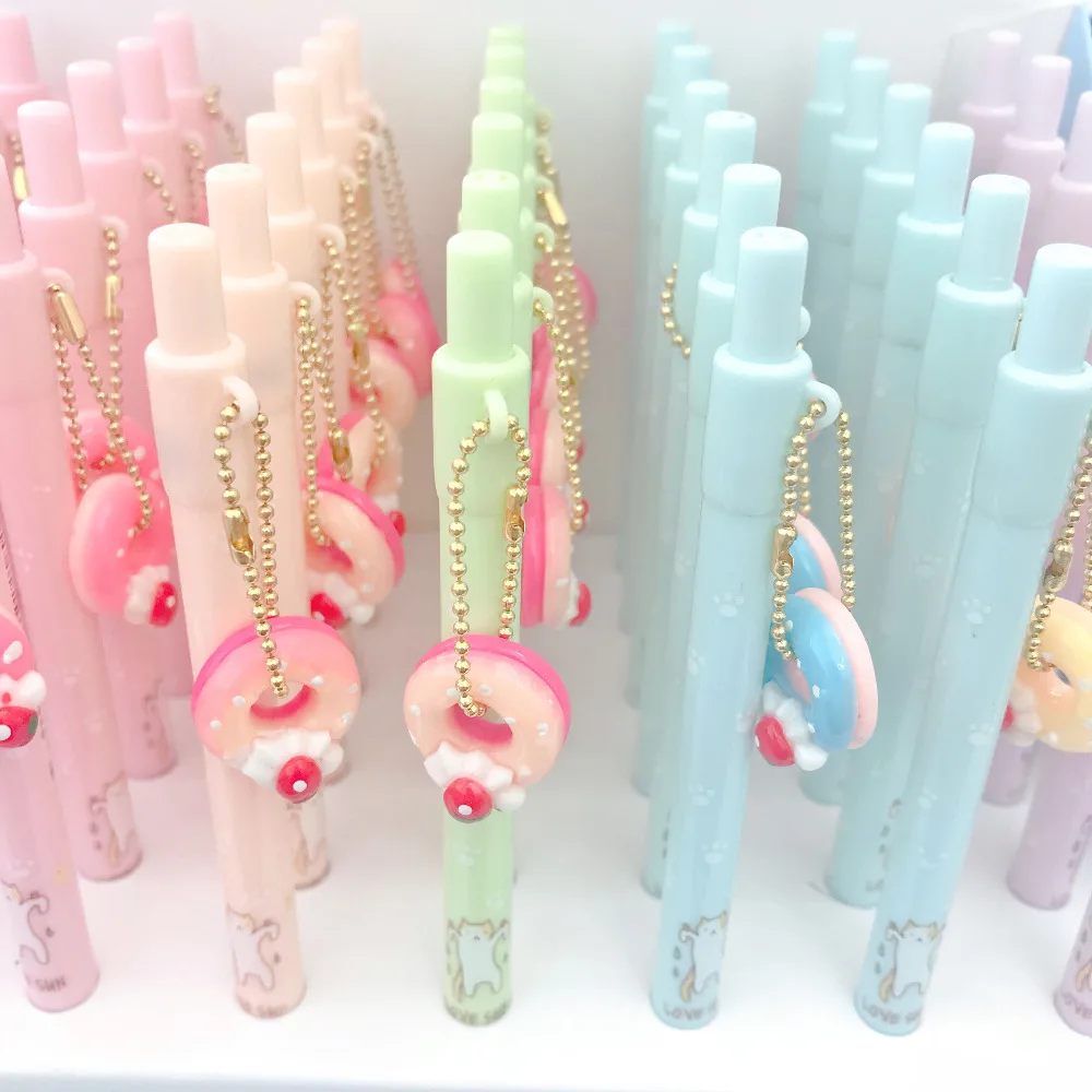

3X Kawaii Donut & Cat Pendant School Supply Student Stationery Automatic Press Pencil Writing Drawing 0.5mm