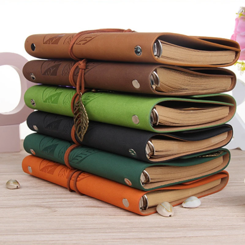 Leather Blank Spiral Notebook Diary Notepad Vintage PU Leather Note Book Creative Leather Cover Ring Binder Kraft Paper Notepad