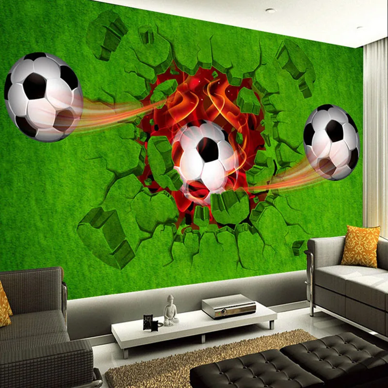 Фото обои современный 3D стерео Футбол зеленой лужайке росписи Гостиная комнаты малыша Home Decor Экологичные Водонепроницаемый обои