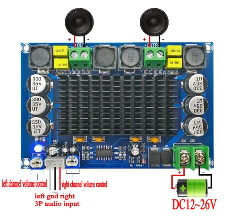 

TPA3116D2 150W*2 Dual-channel Stereo High Power Digital Audio Power Amplifier Board with TL074C OPAMP