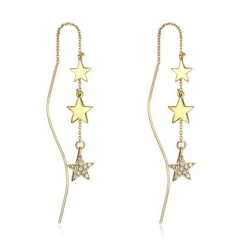

Cute Star Crystal From Swarovski Fine Jewelry For Women Long Chain Drop Earrings Gold 925 Sterling Sliver Anniversary Party Gift