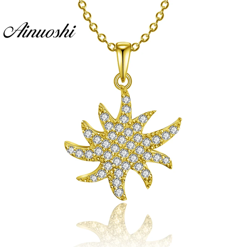 

AINUOSHI 10K Solid Yellow Gold Pendant Solid Leaf Pendant SONA Diamond Women Men Jewelry Shining Leaves Design Separate Pendant