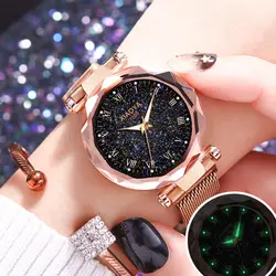 Светящиеся женские часы с верхним платьем для дам люксовый бренд кварцевые часы из нержавеющей стали сетка Золотой браслет наручные часы