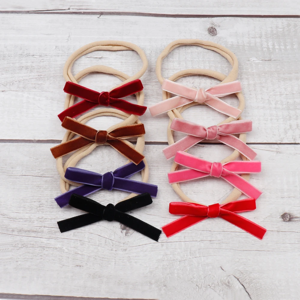 

2Pcs/Lot Velvet Hair Bow Kids Nylon Headbands Elastic Hair Bands For Girls/Newborn Lovely Hair Accessories Handmade For Hair