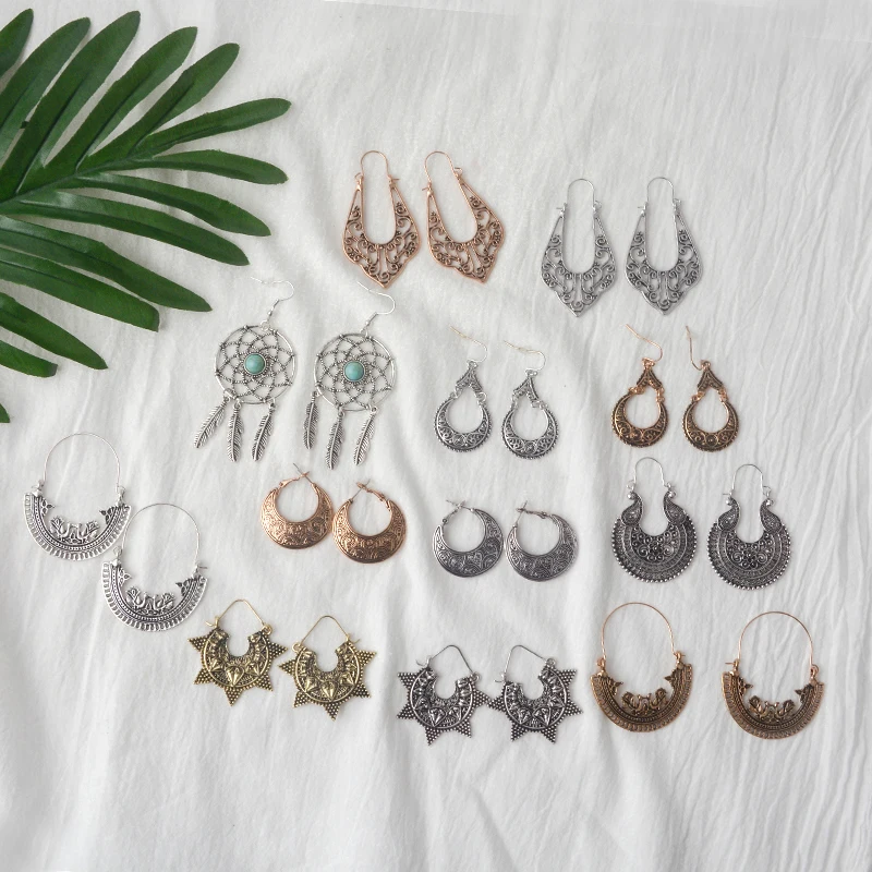 Details about   7Pcs/Set Women Vintage Boho Ethnic Multi Style Dangle Hook Temperament Earrings 