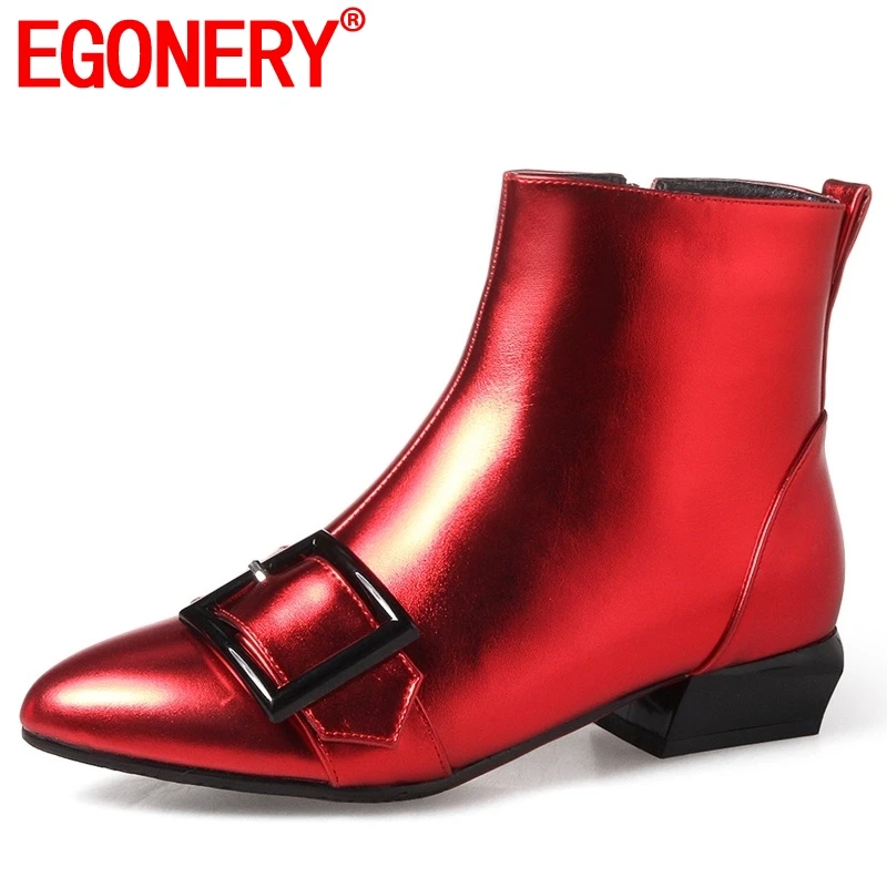 

Egonery Elegant woman booties good quality Autumn Winter plush Ankle boots party red Wedding zipper 33-43 plus size ladies shoes