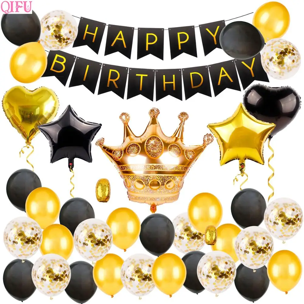

QIFU 30th Balloon Black And Gold Baloons Happy Birthday Balloon 40th Ballon 50 Balloon Latex Foil Helium Air Ballons Accessories