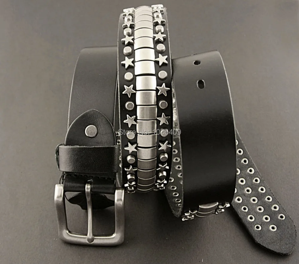 

NEW MEN'S Buckle Leather Belt BLACK PUNK ROCKER Cowhide Retro Rivet Belts Free Shipping