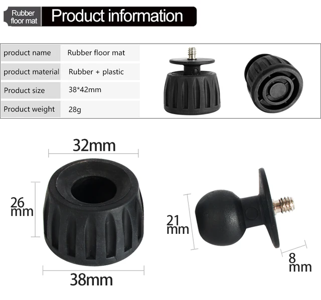 Universal Anti-Slip 1/4 Inch Tripod Monopod Rubber Foot Spike