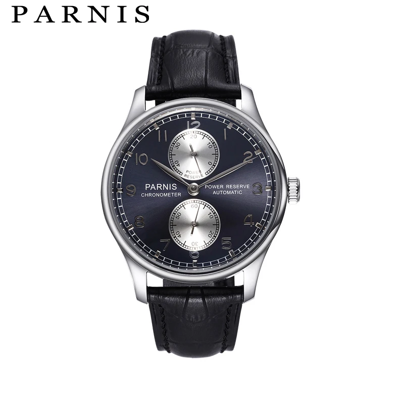 

Parnis 40mm Men Watches SeaGull Automatic Mechanical Watch Power Reserve See Through Top Brand Luxury Black Dial Wristwatch