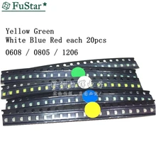 100 шт. = 5 цветов x 20 шт. 1206 0805 0603 светодиодный Диод ассортимент SMD светодиодный Диод комплект зеленый/красный/белый/синий/желтый светодиодный чип
