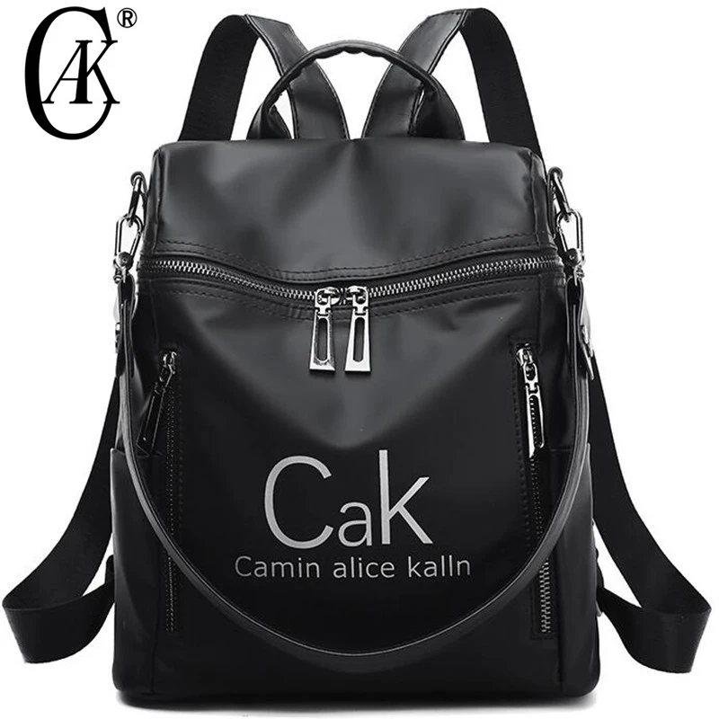 

CAK Luxury Brand Women Backpack Bags Black Nylon Waterproof High Quality Travel Backpack For Young Lady College Style Female Bag