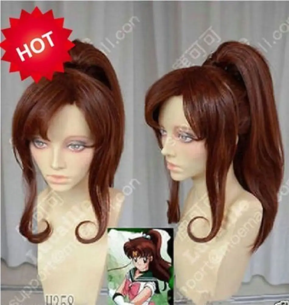 

Vogue Sailor Moon Jupiter Makoto Kino Red Brown Ponytail Cosplay Full Hair Wig
