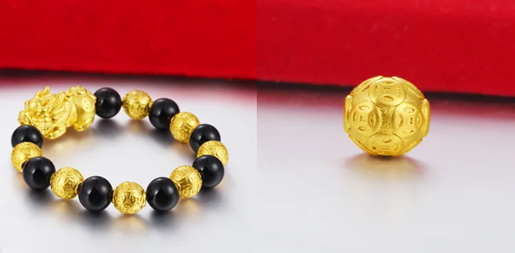 2шт 3D Золотые ювелирные изделия Вьетнам песок талисманы-монеты вакуумное покрытие передачи бусины DIY свободный браслет с бусинами аксессуары