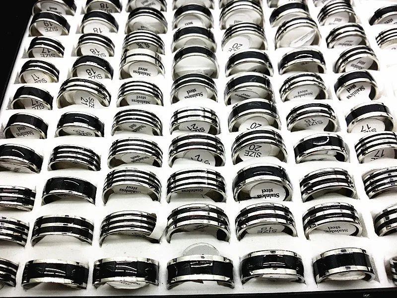 wholesale bulk lots 50pcs black enamel men's stainless steel rings