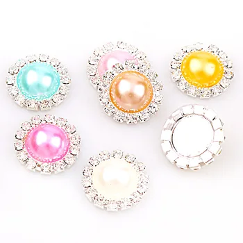 

18mm Inner 12mm Round Pearl Button Brass Silver Metal Tray Rhinestone Cabochon Base Cameo Setting DIY Jewelry Charms