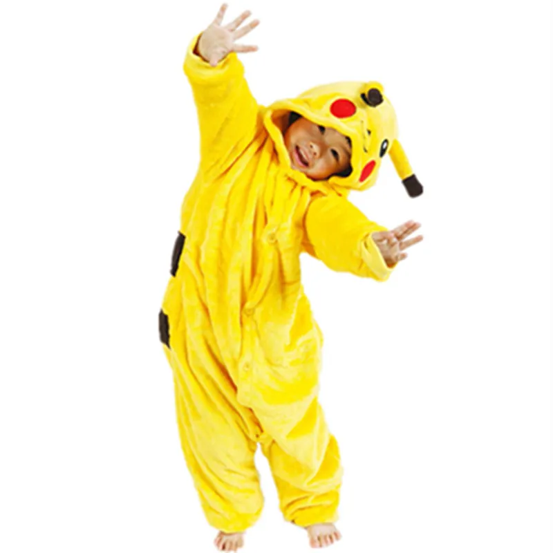 Anime Poke mon pika chu jumpsuit Cosplay Onesie Children Kids Flannel Animal Pajamas Anime Cartoon Costumes Sleepwear Free ship