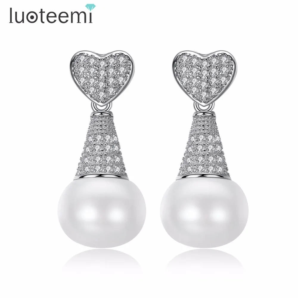 

LUOTEEMI 2018 New Natural Freshwater Pearl Drop Earrings 925 Sterling Silver Jewelry Wedding Gift For Girl Friend Wife Mom