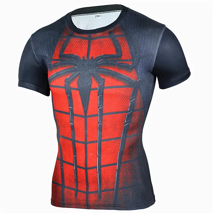 Мужская футболка для фитнеса и бега с человеком-пауком, с коротким рукавом, с принтом, сухая, облегающая, Спортивная, Рашгард, рубашка для спортзала, компрессионная футболка - Цвет: WTD04