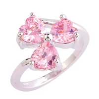 lingmei Alluring Sweet Heart Cut Pink Sapphire Silver Ring Fashion Popular Women Gift Size 6 7 8 9 10 Free Ship Wholesale