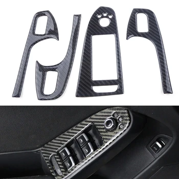 

DWCX 4PCS Left Hand Drive Real Carbon Fiber Door Armrest Window Lift Control Switch Button Cover Trim fit for Audi A4 A5 Q5 S4