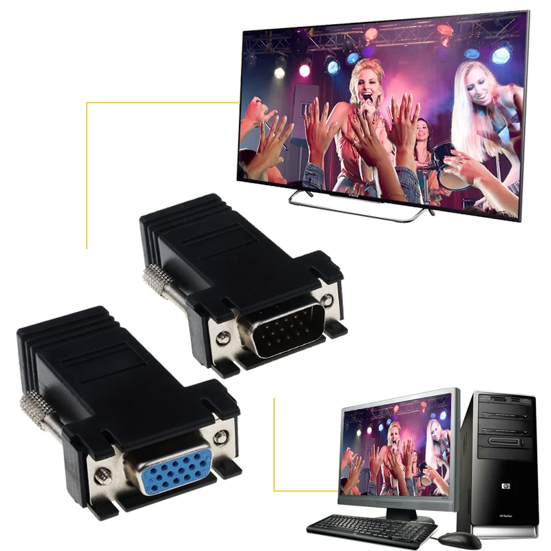 Kebidu 2 шт. RJ45 для мини VGA удлинитель Шнур Мужской Женский для Lan Cat5 Cat5e RJ45 Ethernet адаптер для ПК ноутбука