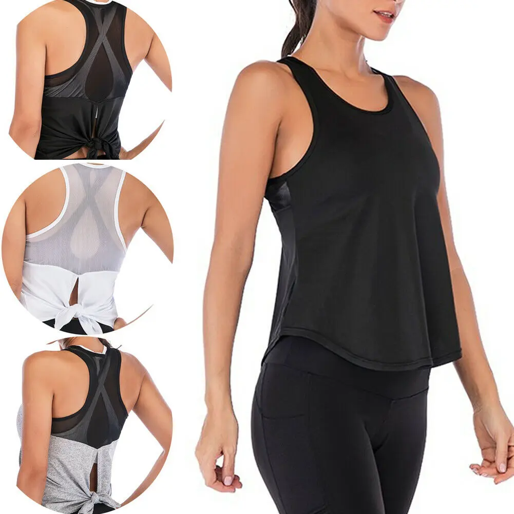 

Womens Sports Gym Racer Back Running Vest Fitness Jogging Yoga Tank Top 3 Colors Female Yoga Shirts