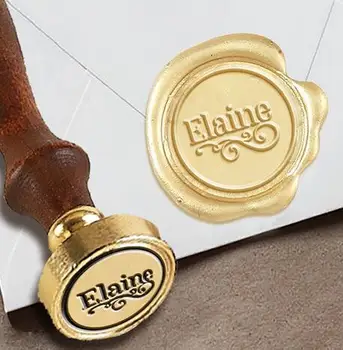 

Personalized Custom Wax Seal Stamp with Name on 1" Die-#181 Mount Font with Line Border & Scroll