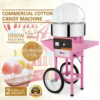

Brand New Commercial Electric Cotton Candy Machine Floss Maker Pink with Cart Stand & Cover for production cotton candy
