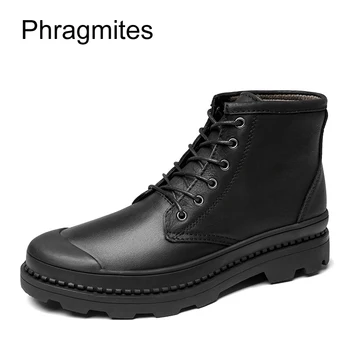 

Phragmites High Quality Shoes Men Leather Boots Work Shoes Round Toe Lace-Up Men Shoes Comfortable Botas Mujer Winter Sneakers