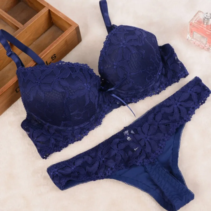 

Embroidery Women Soft Lace Bra Set Push Up Bra Underwear Bra Panty Sets For Female 75B 80B 85B Plus Size