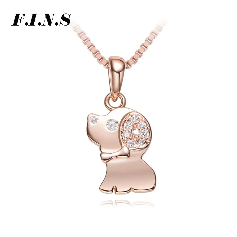 

F.I.N.S Cubic Zircon Necklaces Women Pendants Cute Dog Genuine 925 Sterling Silver Jewelry Silver Rose Gold Bijoux